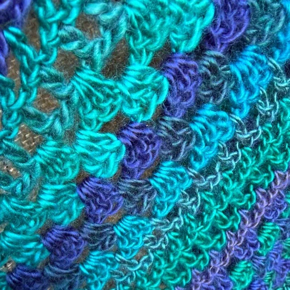 Multicolor Crochet Poncho wrap drape shawl purple green teal blue - Picture 4 of 8